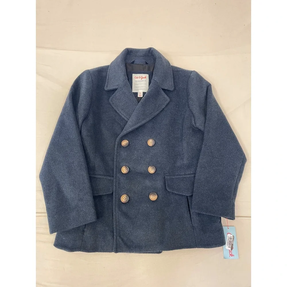 Title: Cat & Jack Boys Navy Blue Peacoat Size M Double Breasted NWT